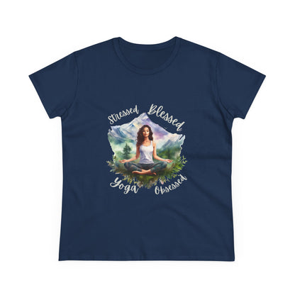 Stressed Blessed yoga Obsessed Woman's Semi fitted Shirt