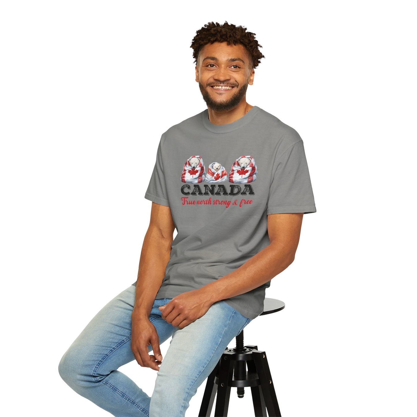 Canada True North Strong & Free Unisex T-Shirt Polar Bears Wrapped in Canada Flag