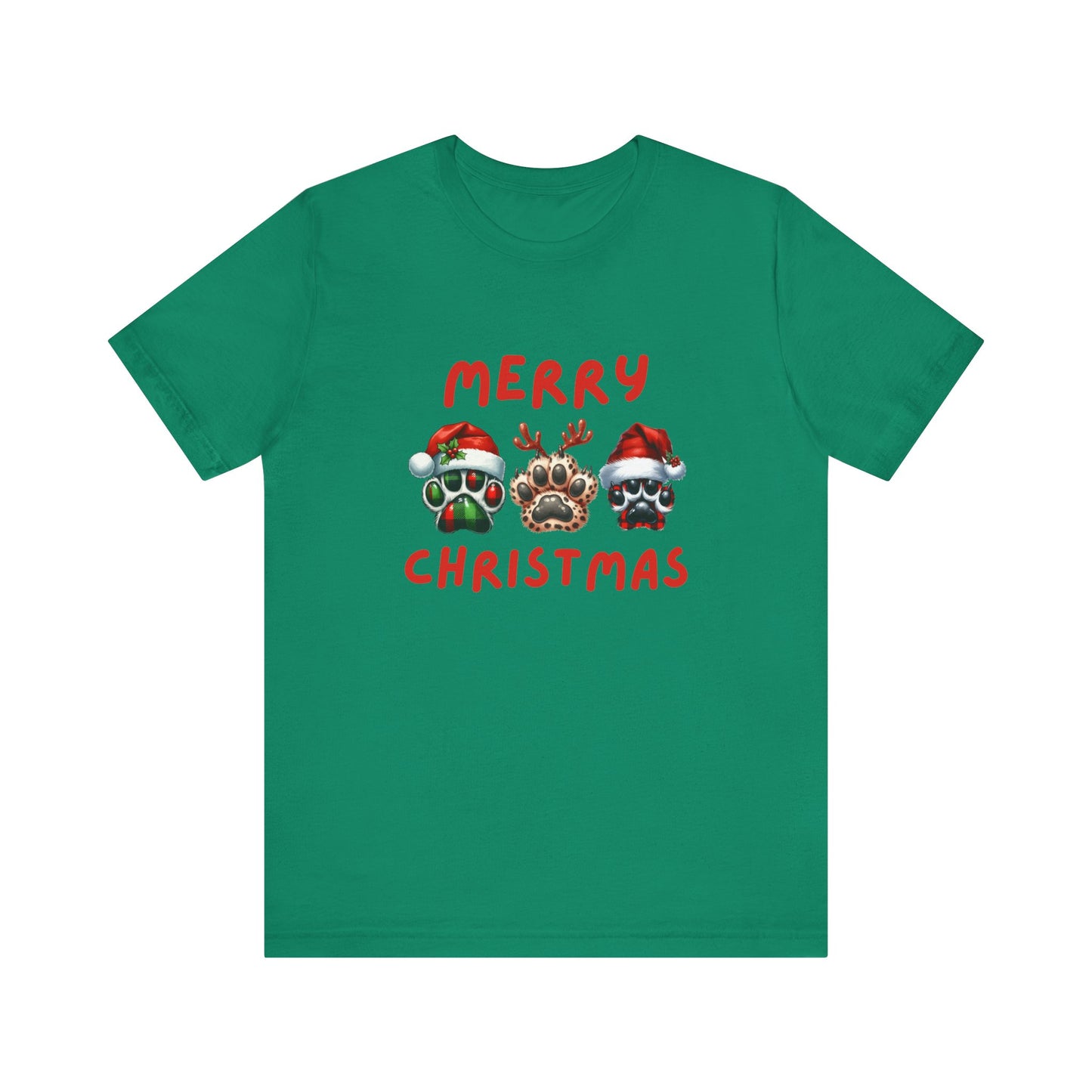 Merry Christmas paw prints Unisex Jersey Tee, Holiday T-shirt, Christmas Gift, Festive Short Sleeve, Winter Wear, Holiday Outfit, Gift for Him/Her
