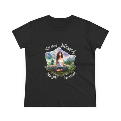 Stressed Blessed yoga Obsessed Woman's Semi fitted Shirt