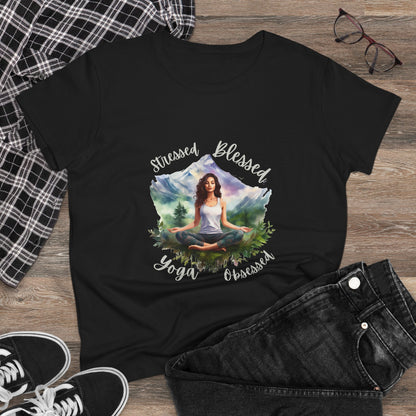 Stressed Blessed yoga Obsessed Woman's Semi fitted Shirt