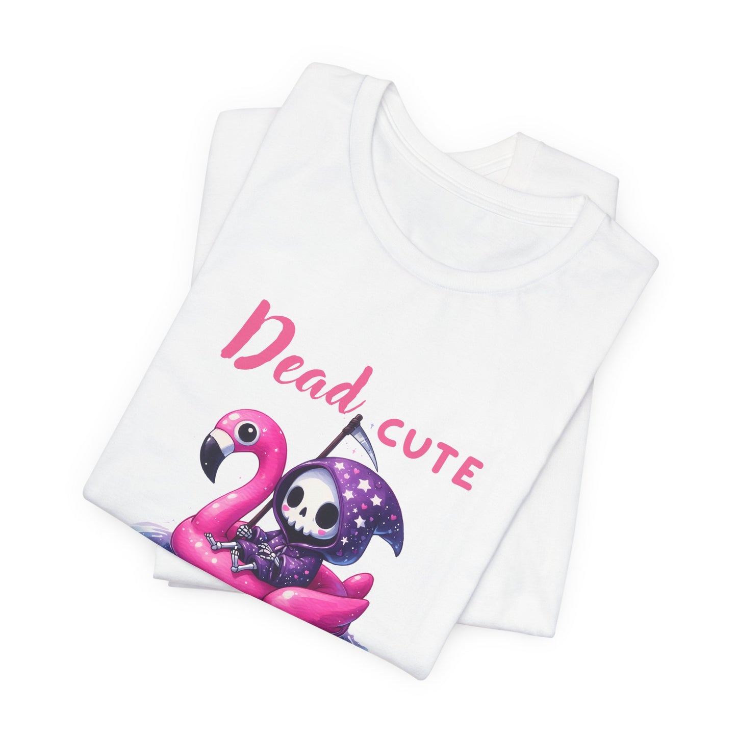 Dead Cute soakin in the sun Flamingo T-Shirt Summerween Funny Grim Reaper Shirt Halloween Vacation Vibes, Unique Gift, Beach Party Apparel