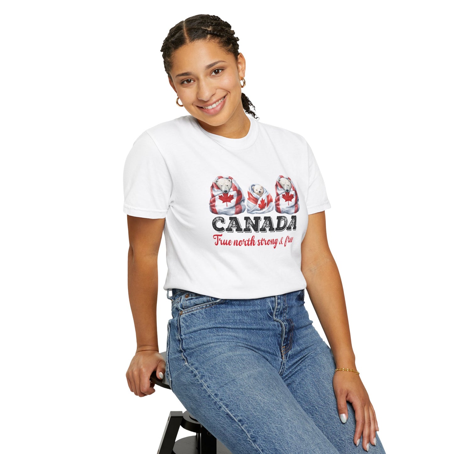 Canada True North Strong & Free Unisex T-Shirt Polar Bears Wrapped in Canada Flag