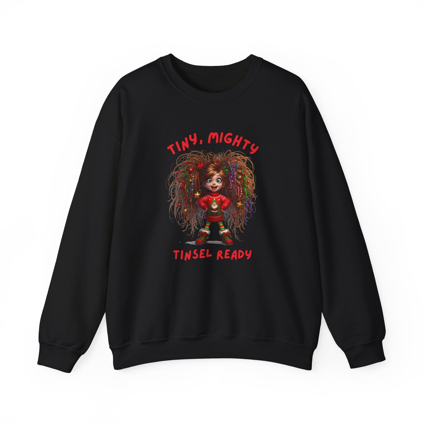 Tiny Mighty Tinsel Ready Sweatshirt, Holiday Sweater, Cute Graphic Crewneck, Unisex Winter Apparel, Gift for Her