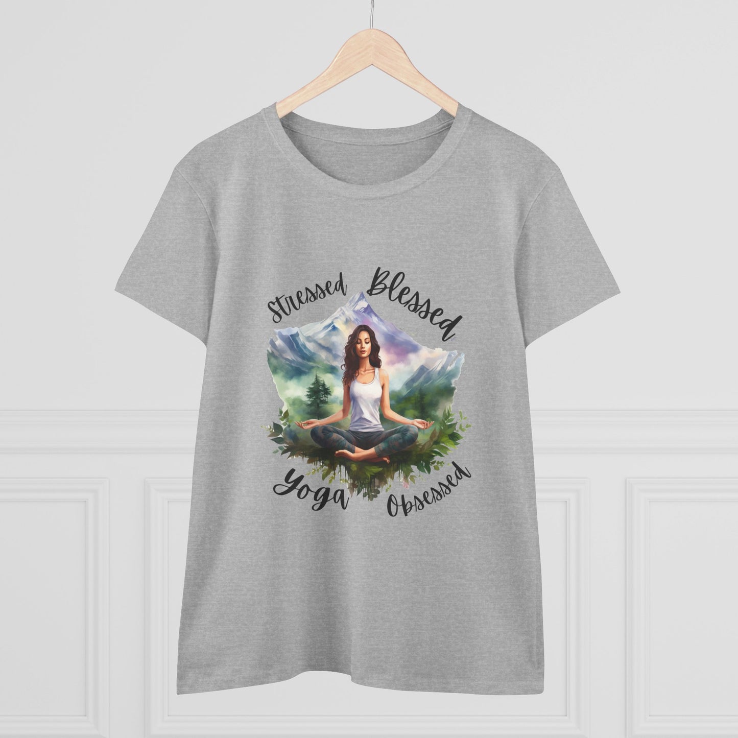Stressed Blessed yoga Obsessed Woman's Semi fitted Shirt