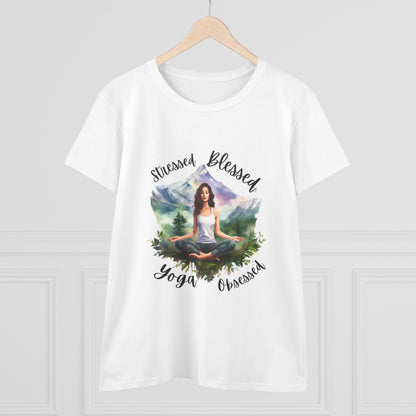 Stressed Blessed yoga Obsessed Woman's Semi fitted Shirt