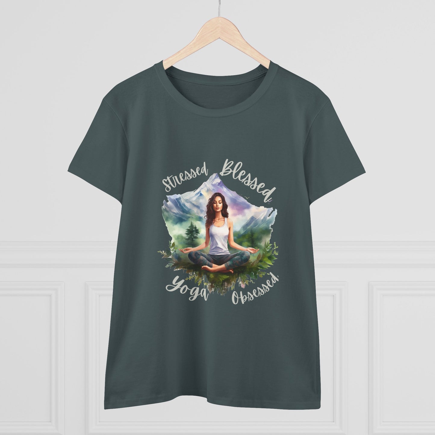 Stressed Blessed yoga Obsessed Woman's Semi fitted Shirt