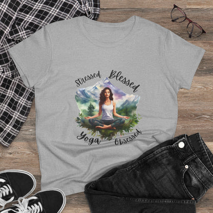 Stressed Blessed yoga Obsessed Woman's Semi fitted Shirt