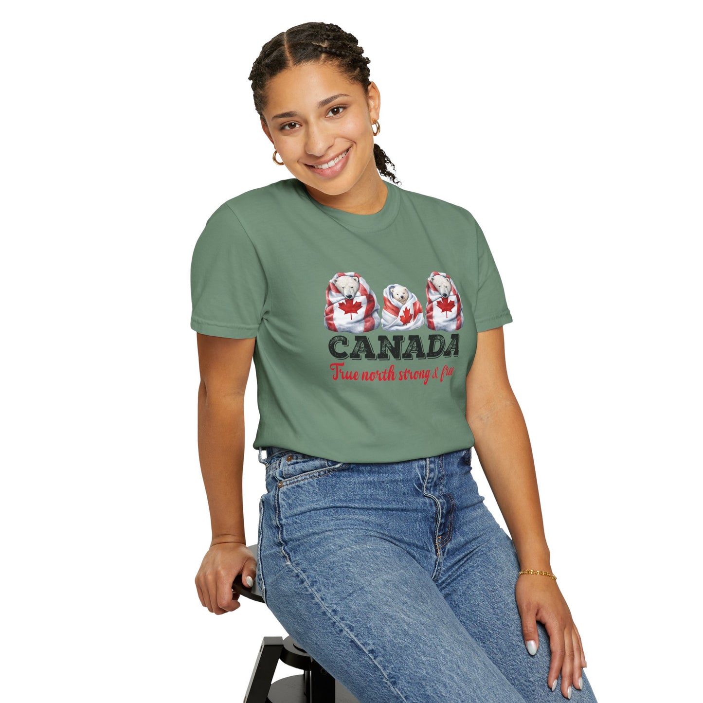 Canada True North Strong & Free Unisex T-Shirt Polar Bears Wrapped in Canada Flag