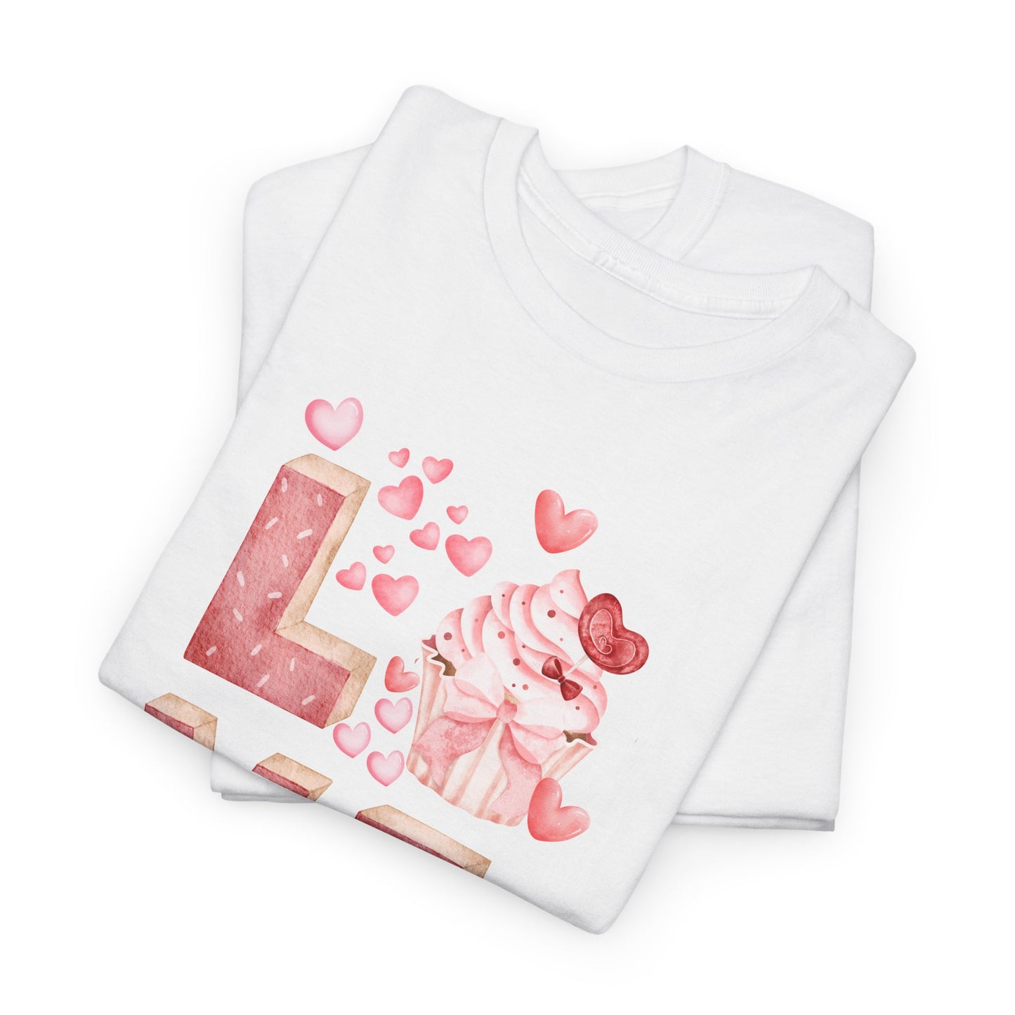 Cute Pink Love Cupcake Graphic Tee cupcake lover, Couples Gift, Unisex T-Shirt, Sweetheart Shirt, Heart Print Apparel, Romantic Wear