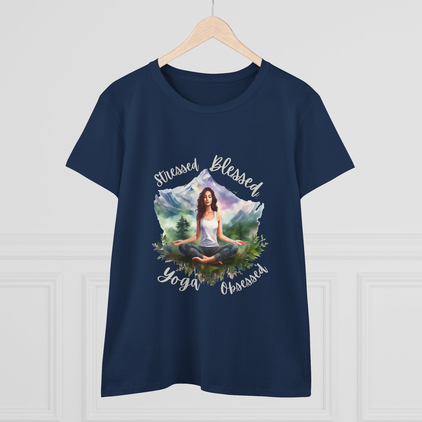 Stressed Blessed yoga Obsessed Woman's Semi fitted Shirt