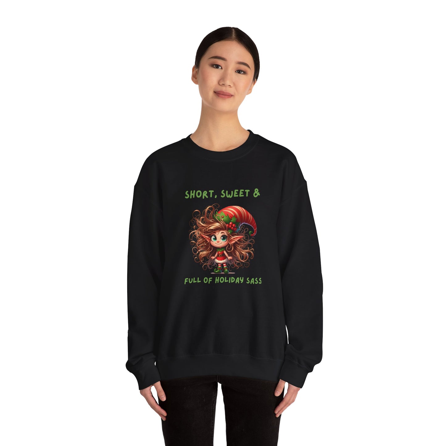 Short, Sweet, full of Holiday Sassy, Sassy Elf Holiday Sweatshirt, Cute Christmas Crewneck, Funny Seasonal Apparel, Unisex Gift for Friends, Holiday Party Outfit