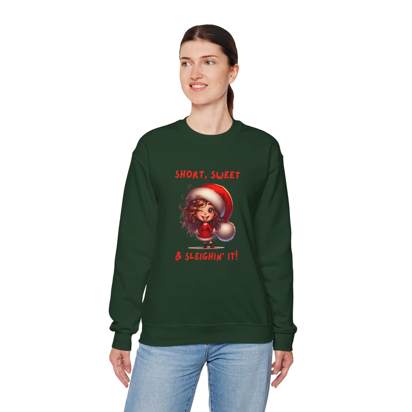 Short sweet and sleighing it Festive Christmas Sweatshirt | Short, Sweet & Sleighin' It | Cozy Holiday Gift, Unisex Sweatshirt, Cute Christmas Apparel, Winter Wear