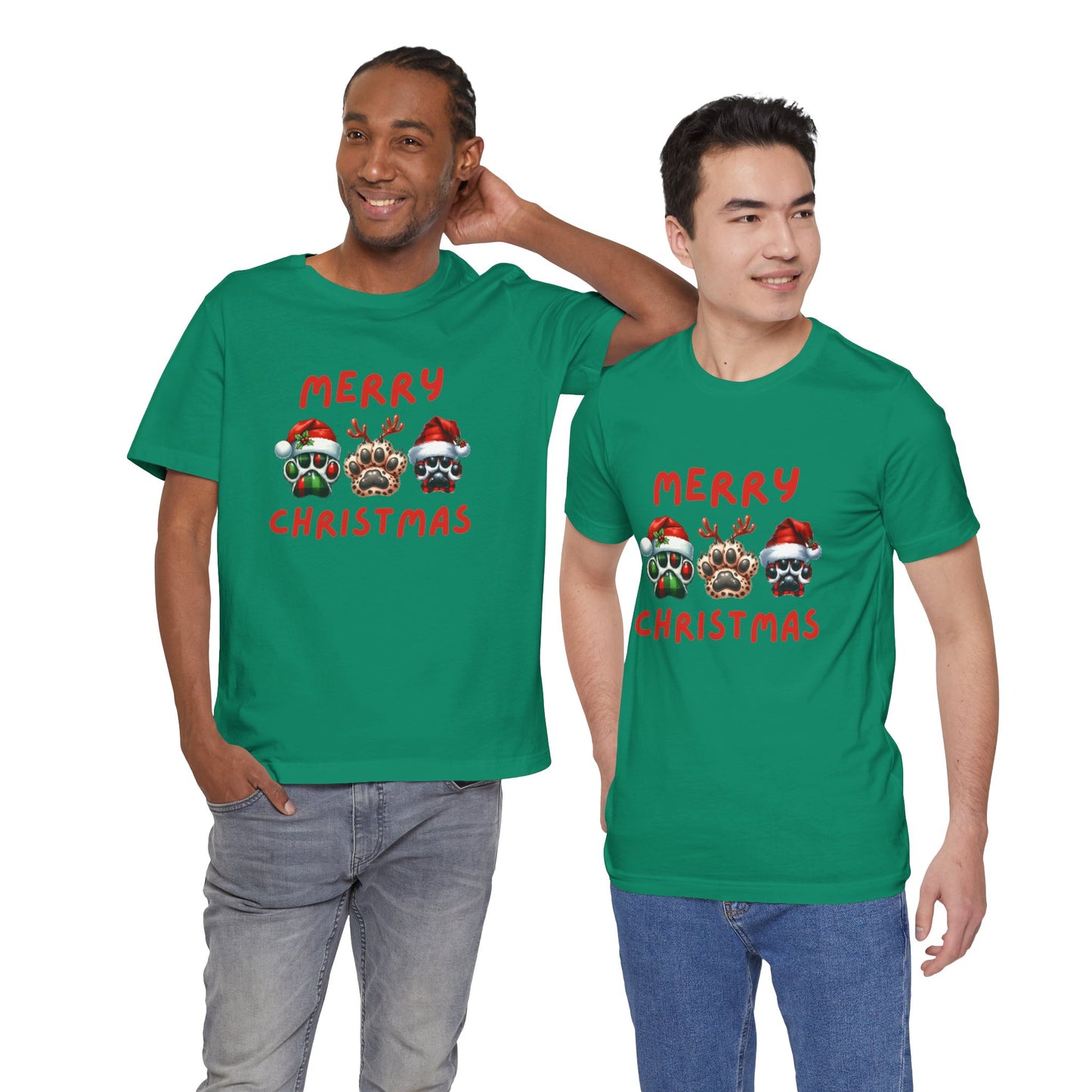 Merry Christmas paw prints Unisex Jersey Tee, Holiday T-shirt, Christmas Gift, Festive Short Sleeve, Winter Wear, Holiday Outfit, Gift for Him/Her