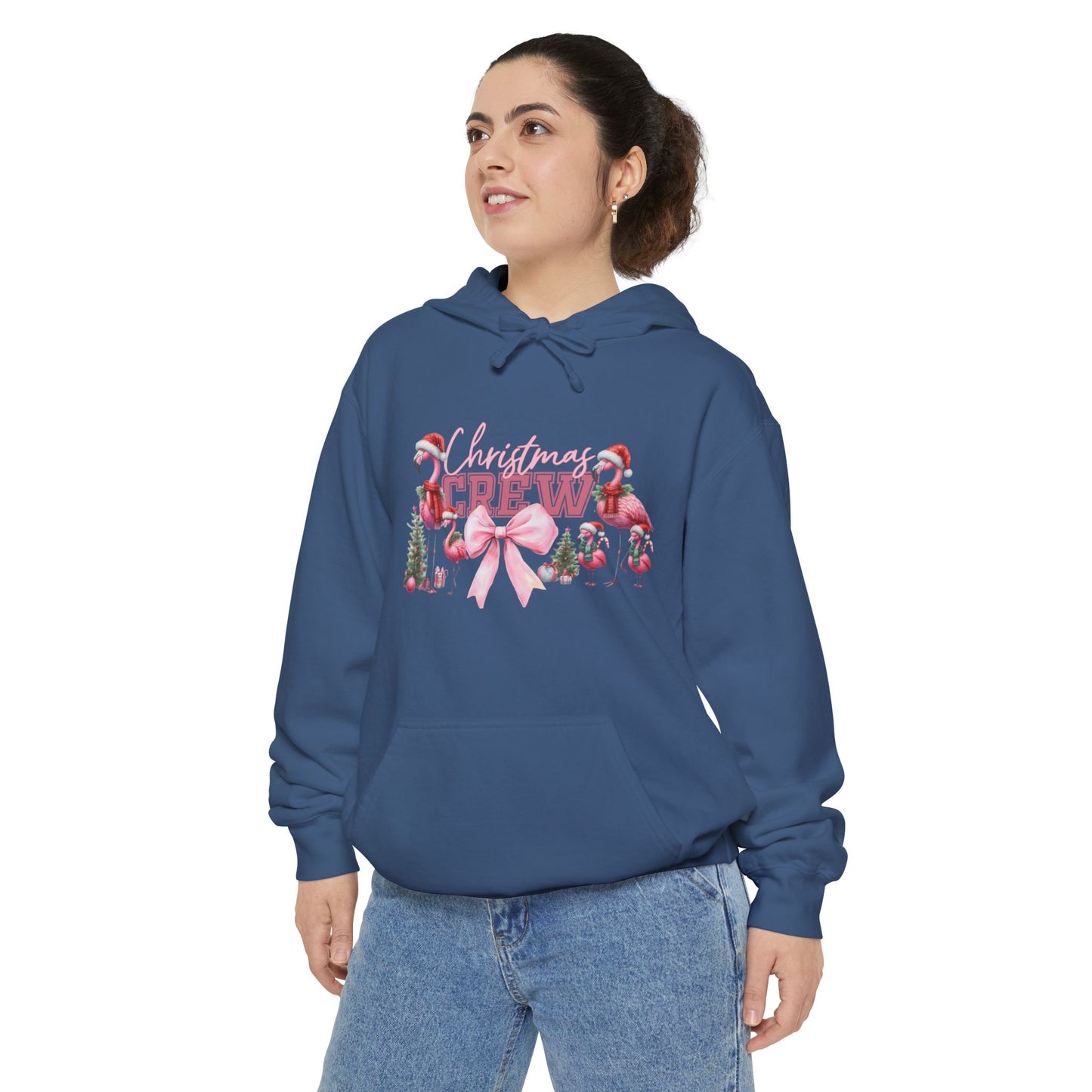 Christmas Crew Flamingo Hoodie – Festive Flamingos, Santa Hats & Holiday Cheer