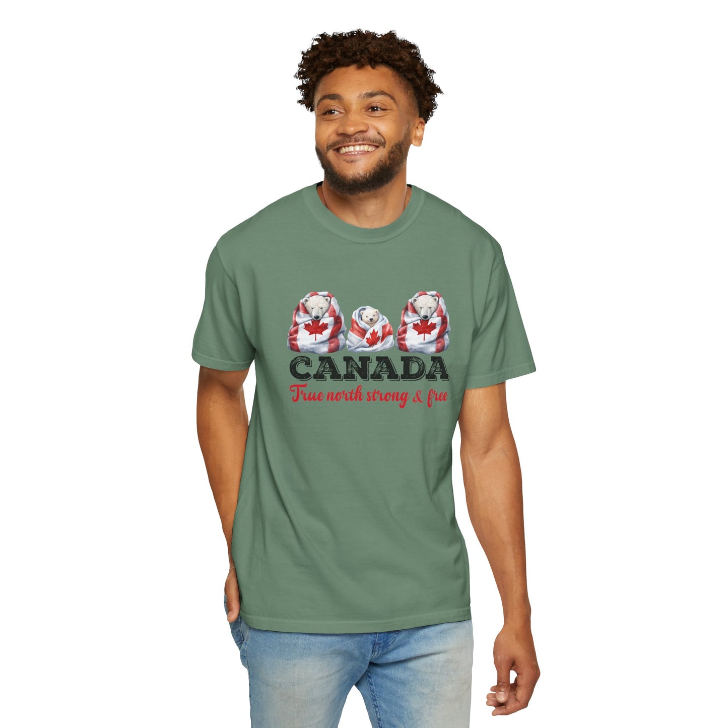 Canada True North Strong & Free Unisex T-Shirt Polar Bears Wrapped in Canada Flag