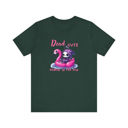 Dead Cute soakin in the sun Flamingo T-Shirt Summerween Funny Grim Reaper Shirt Halloween Vacation Vibes, Unique Gift, Beach Party Apparel