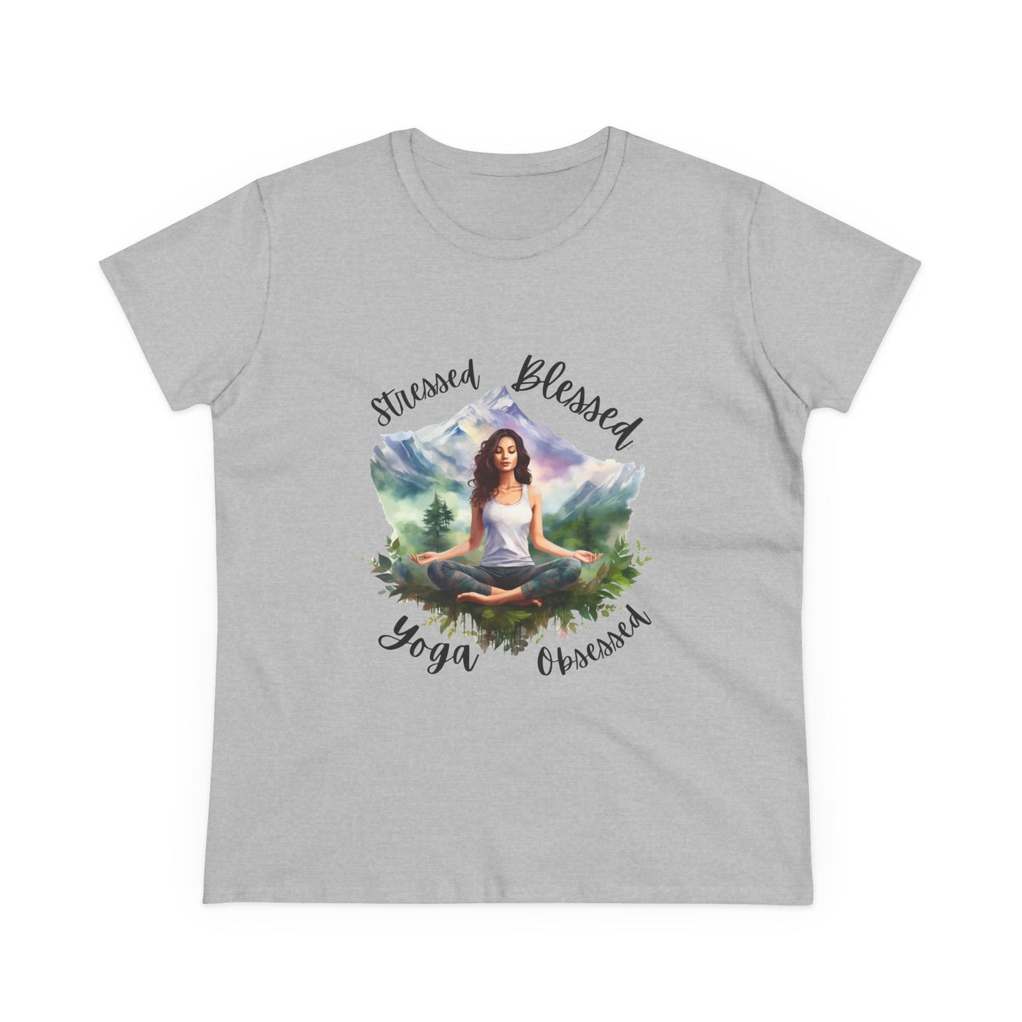 Stressed Blessed yoga Obsessed Woman's Semi fitted Shirt