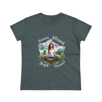 Stressed Blessed yoga Obsessed Woman's Semi fitted Shirt