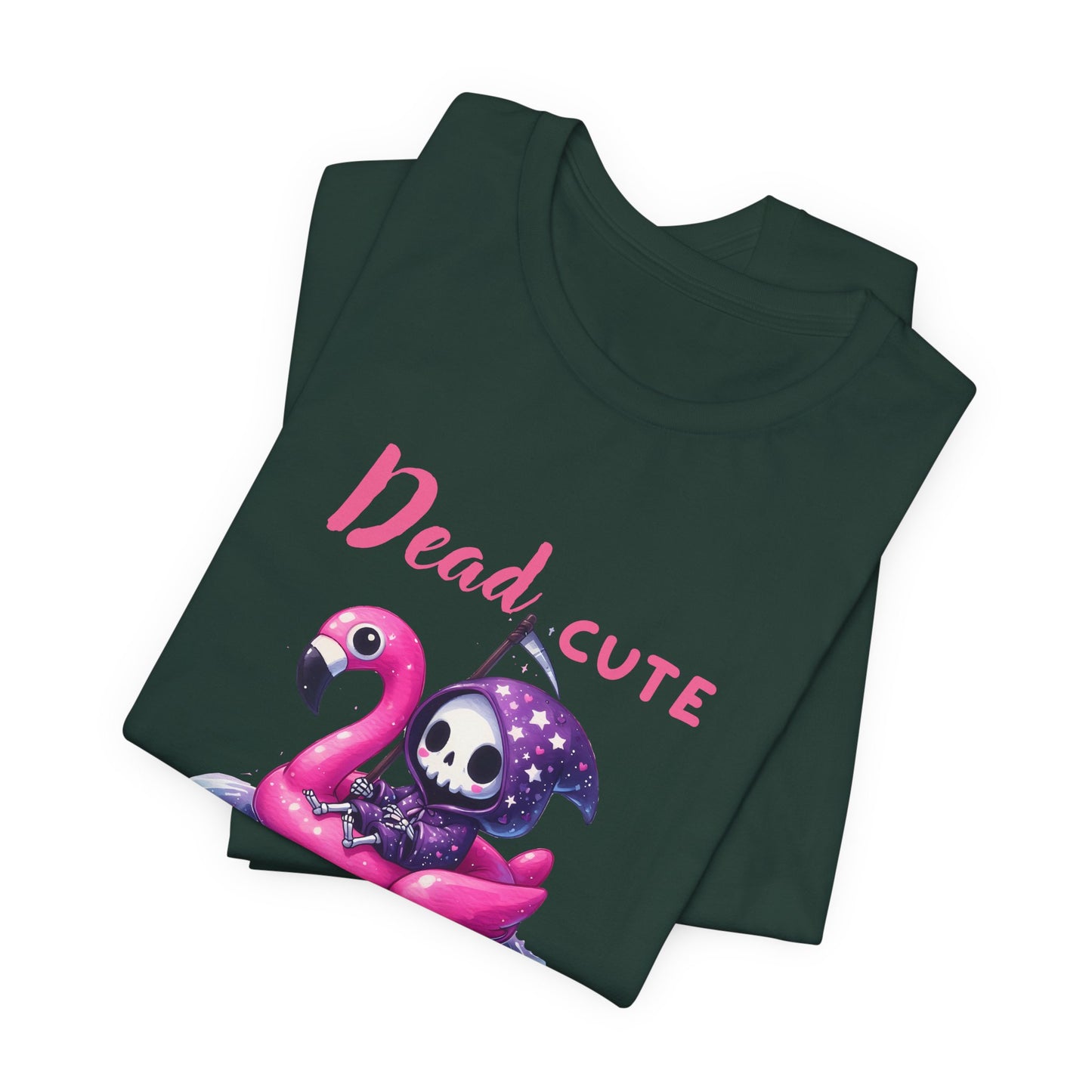 Dead Cute soakin in the sun Flamingo T-Shirt Summerween Funny Grim Reaper Shirt Halloween Vacation Vibes, Unique Gift, Beach Party Apparel