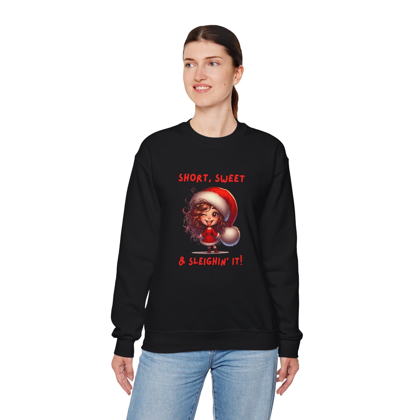 Short sweet and sleighing it Festive Christmas Sweatshirt | Short, Sweet & Sleighin' It | Cozy Holiday Gift, Unisex Sweatshirt, Cute Christmas Apparel, Winter Wear