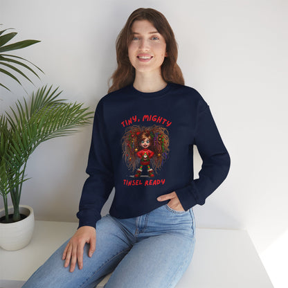 Tiny Mighty Tinsel Ready Sweatshirt, Holiday Sweater, Cute Graphic Crewneck, Unisex Winter Apparel, Gift for Her