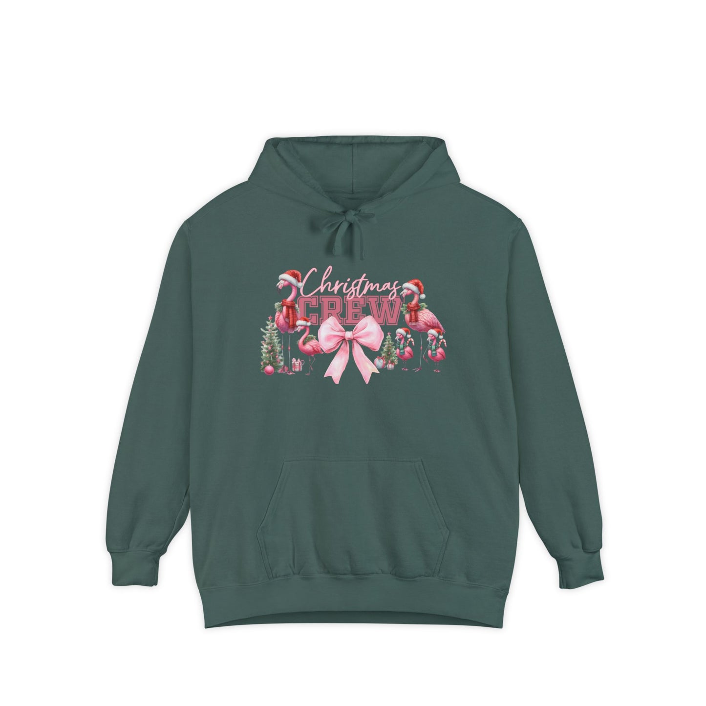 Christmas Crew Flamingo Hoodie – Festive Flamingos, Santa Hats & Holiday Cheer