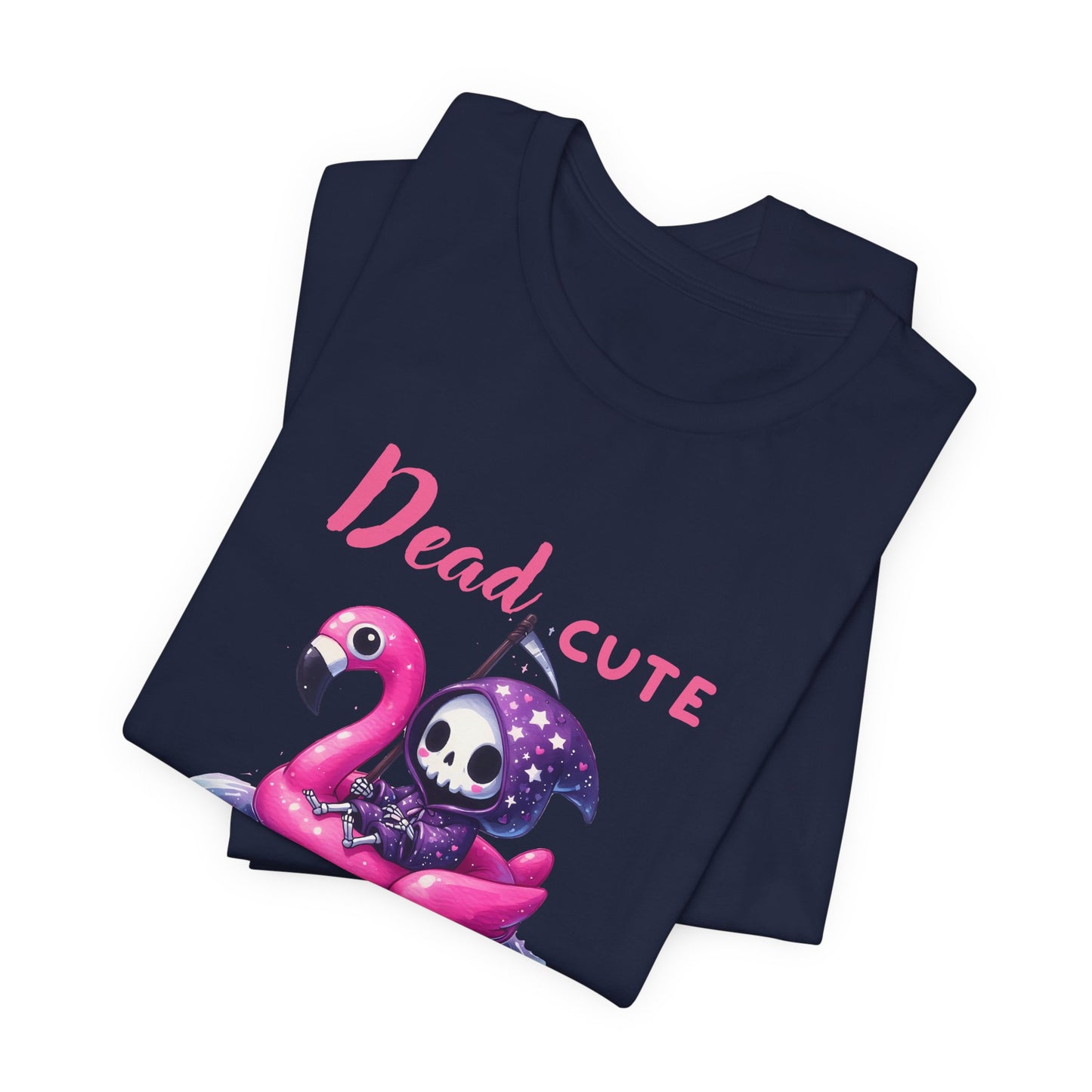 Dead Cute soakin in the sun Flamingo T-Shirt Summerween Funny Grim Reaper Shirt Halloween Vacation Vibes, Unique Gift, Beach Party Apparel