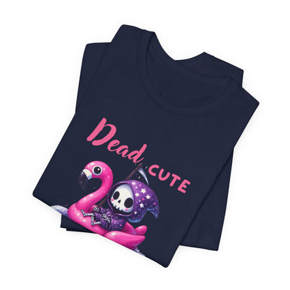 Dead Cute soakin in the sun Flamingo T-Shirt Summerween Funny Grim Reaper Shirt Halloween Vacation Vibes, Unique Gift, Beach Party Apparel