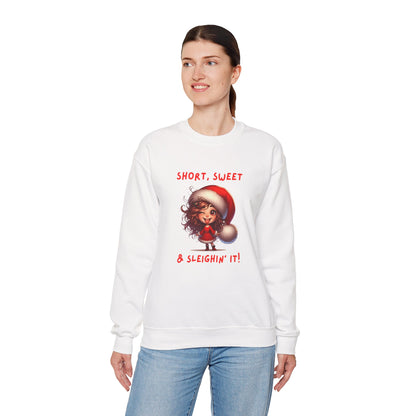 Short sweet and sleighing it Festive Christmas Sweatshirt | Short, Sweet & Sleighin' It | Cozy Holiday Gift, Unisex Sweatshirt, Cute Christmas Apparel, Winter Wear