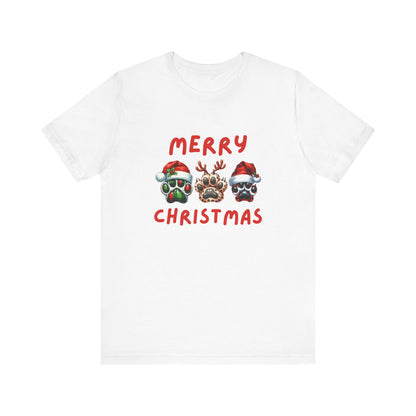 Merry Christmas paw prints Unisex Jersey Tee, Holiday T-shirt, Christmas Gift, Festive Short Sleeve, Winter Wear, Holiday Outfit, Gift for Him/Her