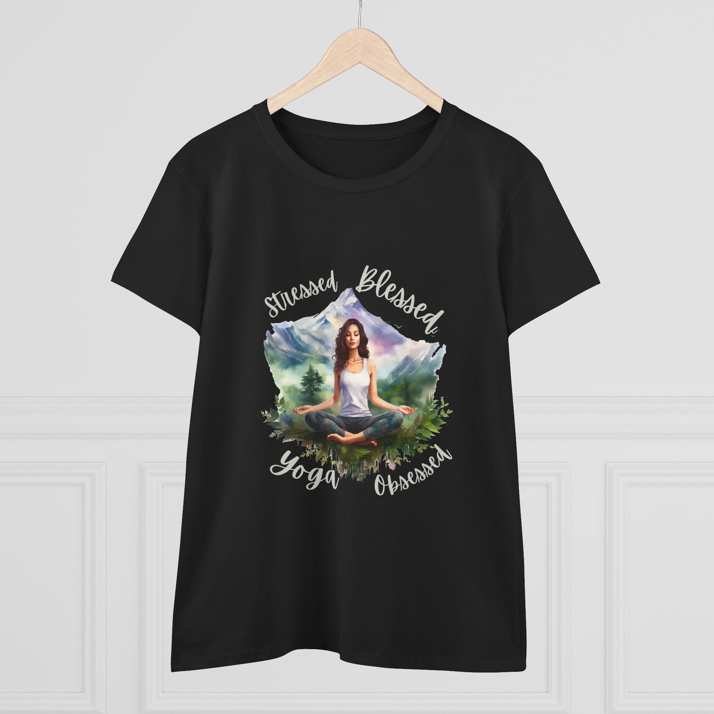 Stressed Blessed yoga Obsessed Woman's Semi fitted Shirt