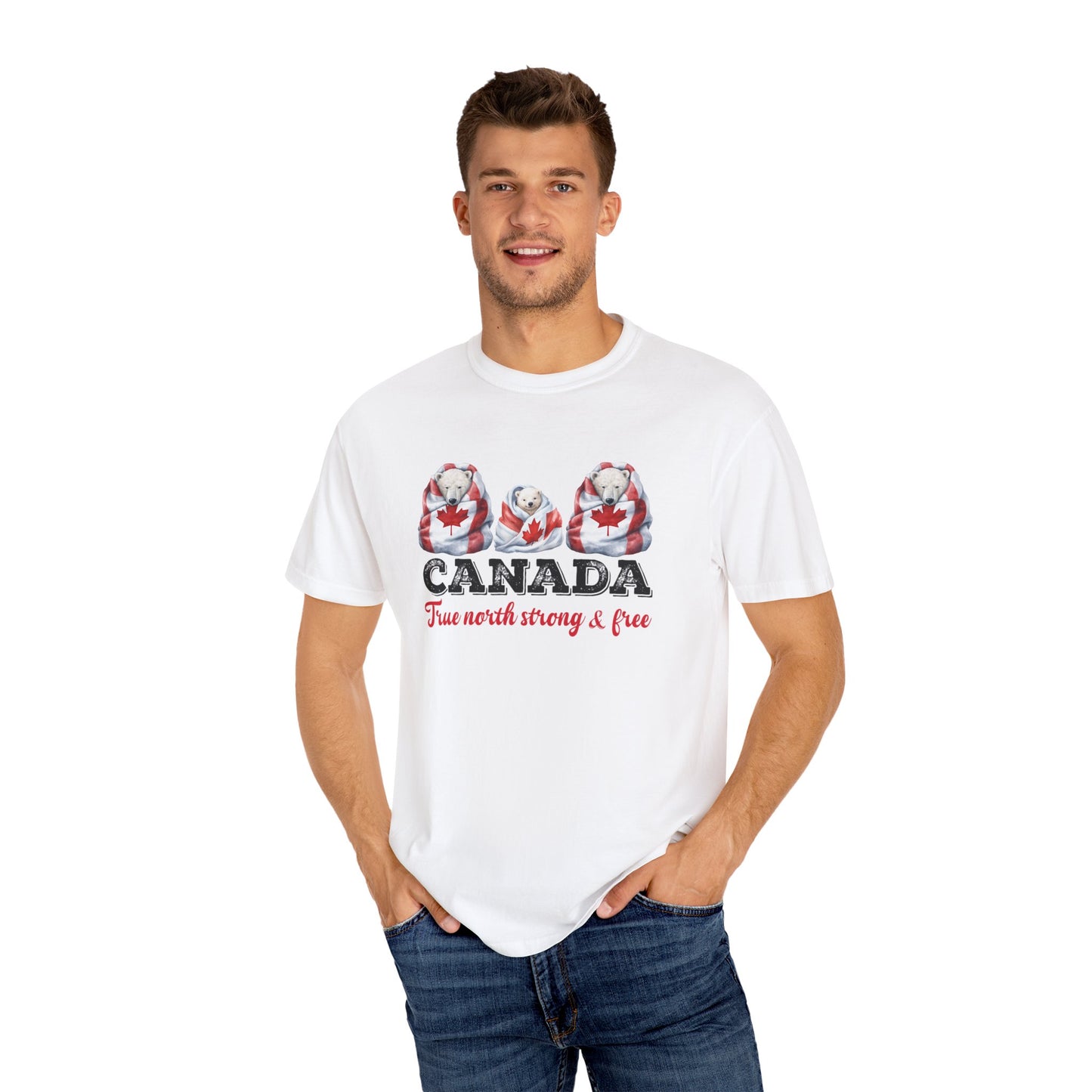 Canada True North Strong & Free Unisex T-Shirt Polar Bears Wrapped in Canada Flag