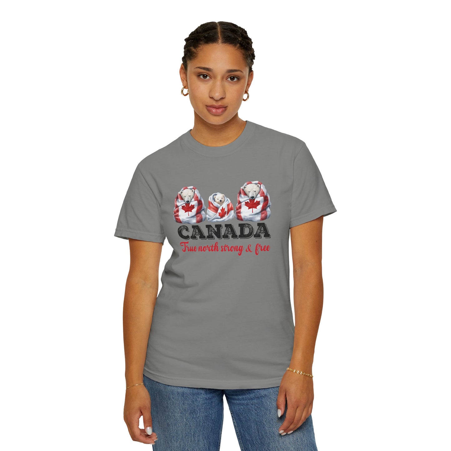 Canada True North Strong & Free Unisex T-Shirt Polar Bears Wrapped in Canada Flag