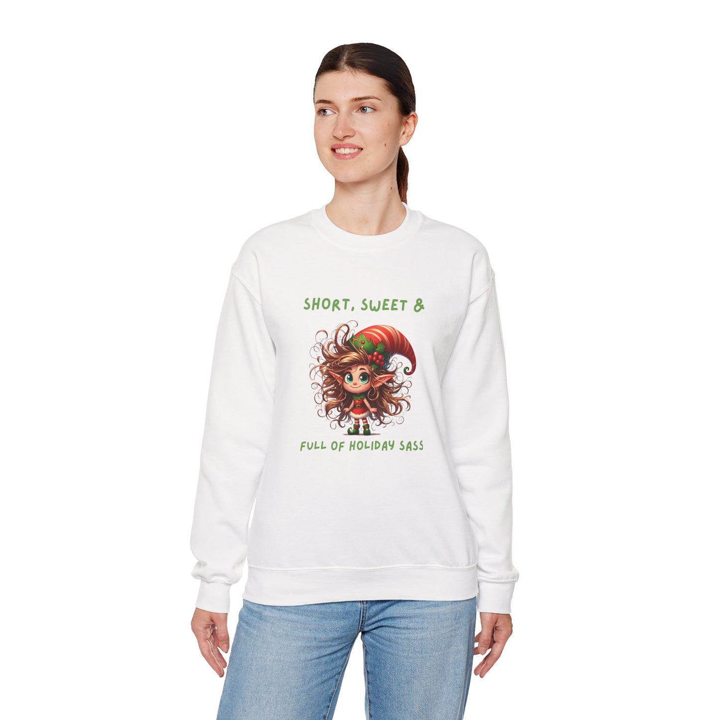 Short, Sweet, full of Holiday Sassy, Sassy Elf Holiday Sweatshirt, Cute Christmas Crewneck, Funny Seasonal Apparel, Unisex Gift for Friends, Holiday Party Outfit