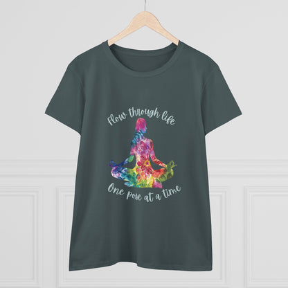 Yoga Tee - "Flow Through Life, One Pose at a Time" Woman's Semi fit tee
