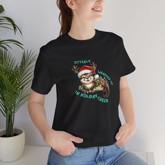 Otterly wrapped in Holiday cheer Tee, Christmas pun T-Shirt, Gift for Nature Lovers, Funny Holiday Shirt, Unisex Casual Wear