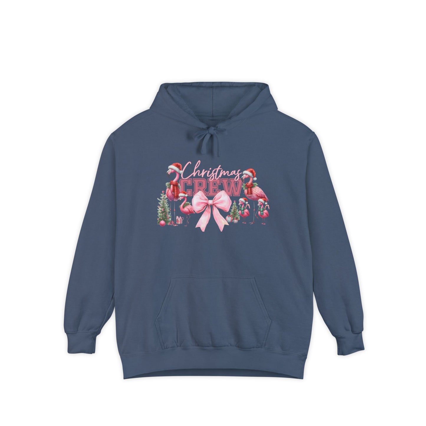 Christmas Crew Flamingo Hoodie – Festive Flamingos, Santa Hats & Holiday Cheer