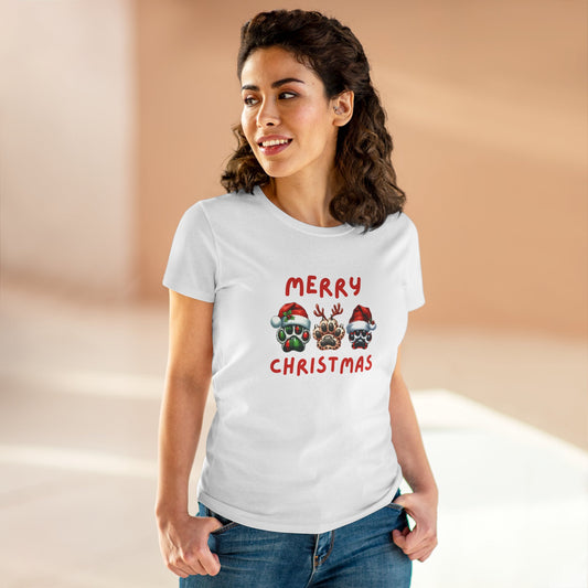 Women’s Semi-Fit Merry Christmas Paws T-Shirt